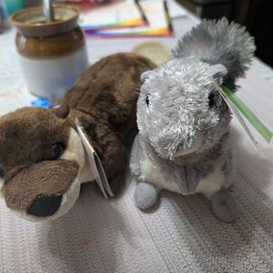 Plush Otter and Squirrel Toy Set - Brown and Gray